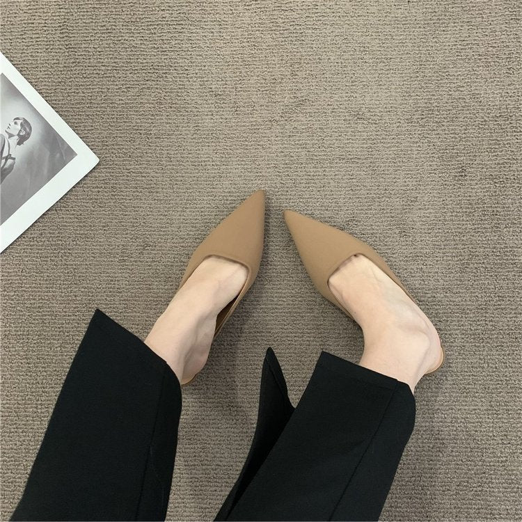 Outer toe high heel half slippers