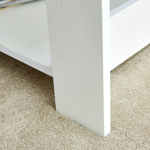 A Modern And Practical White Coffee Table And Coffee Table. The Double Layered Coffee Table Is Made Of MDF Material,. Suitable For Living Room, Bedroom, And Study.43.3x21.6x16.5  CT16