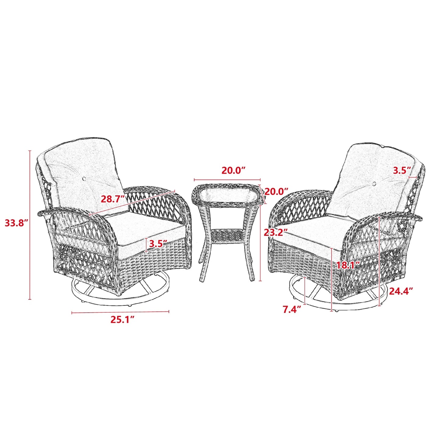 3pc Outdoor Swivel Rocker Patio Chairs 360  Rocking Set With Thick Cushions