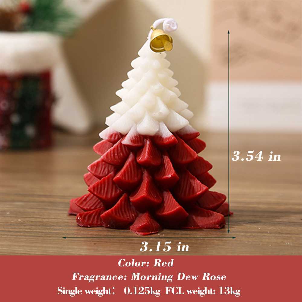 Christmas Tree Scented Candle, Christmas Tree Shaped Candles, Festive Ornaments, Holiday Decor Candles For Kitchen, Living Room, Bedroom, Bathroom-Morning Dew Rose