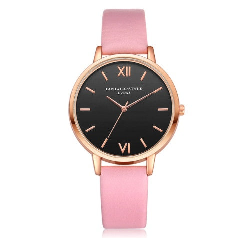 PU leather strap rose gold fashion casual fashion watch ladies black dial watch female models