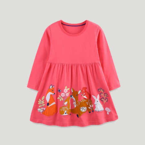 Girls' Autumn Clothes New Dress Cartoon Animal Embroidered Patch Woven Cotton Skirt