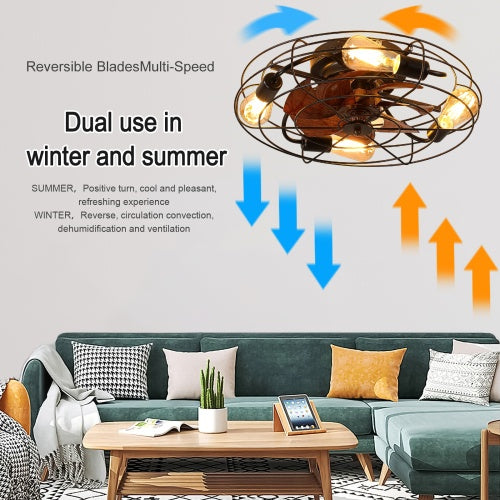 Lantern Style 20 Inch Farmhouse Low Profile Ceiling Fan Light