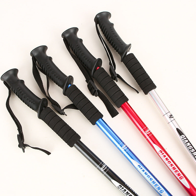 Outdoor Straight Handle Aluminum Alloy Telescopic Trekking Walking Stick