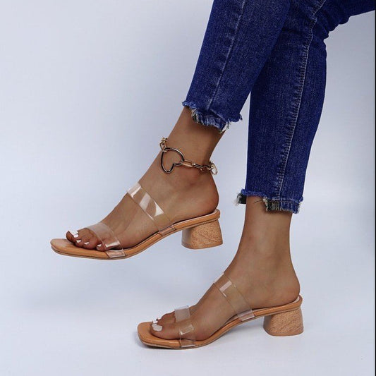 Medium Heel Block Heel Outer Wear Half Slippers  Toe