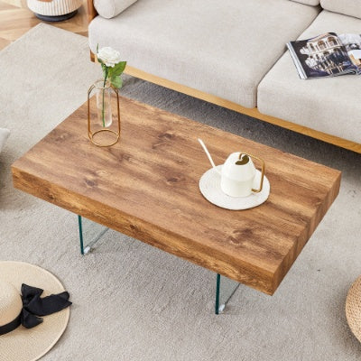 Walnut Colored MDF Coffee Table - 39.3x21.6 With Tempered Glass Legs.Density Board Sticker,Reinforced Glass Legs.Walnut Colored Texture Sticker.
