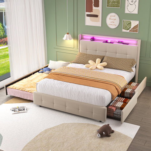 Wood, Metal, Bed Frame