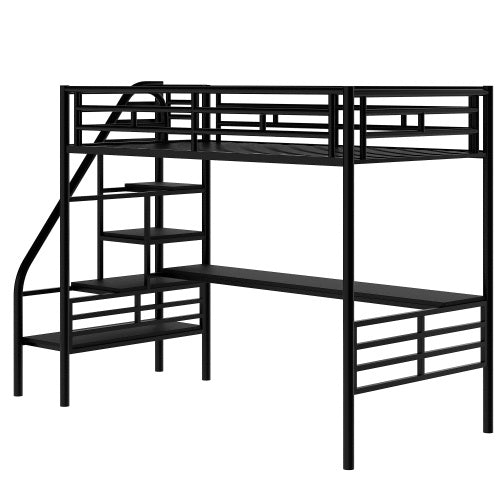 Metal Loft Bed Frame With Desk, No Box Spring Needed,Twin ,Black