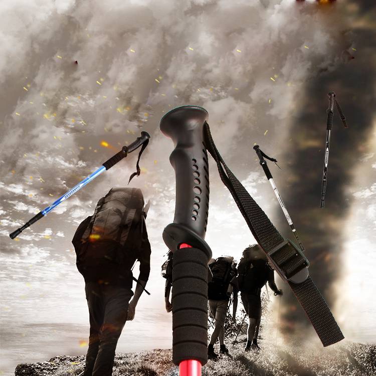 Outdoor Straight Handle Aluminum Alloy Telescopic Trekking Walking Stick