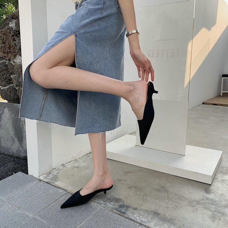 Outer toe high heel half slippers