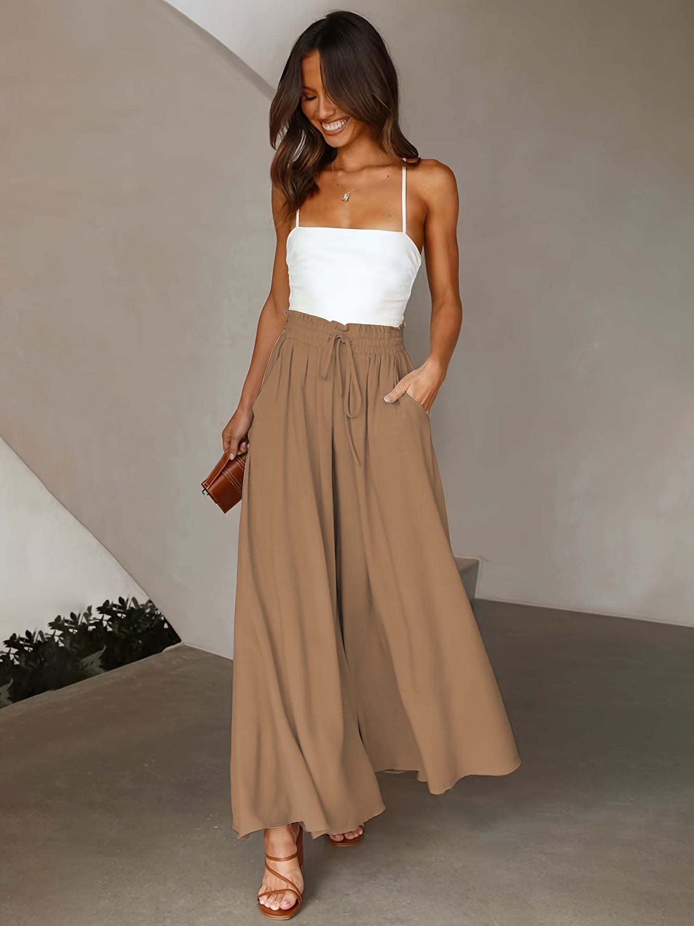 Ladies Plus Size Casual Pants Elastic Waist Wide-leg Pants