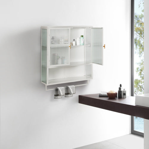 Modern Double Door Wall Cabinet With Glass Door With Two Levels Of Enclosed Storage, Open Shelves And Towel Rails For The Entrance Living Room Bathroom Dining Room Unavailable Platforms- Temu