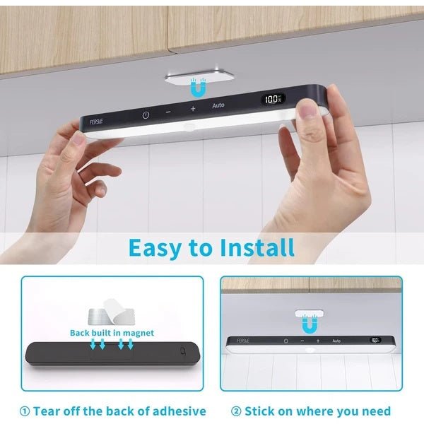 Under Cabinet Lights Rechargeable, Battery Level Display, 60 LED Motion Sensor Cabinet Light, Dimmable Touch Control