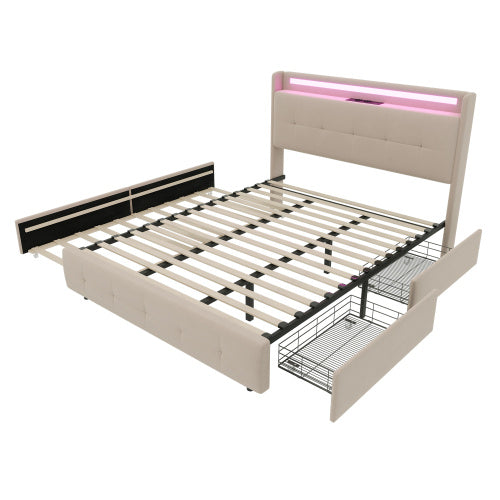 Wood, Metal, Bed Frame
