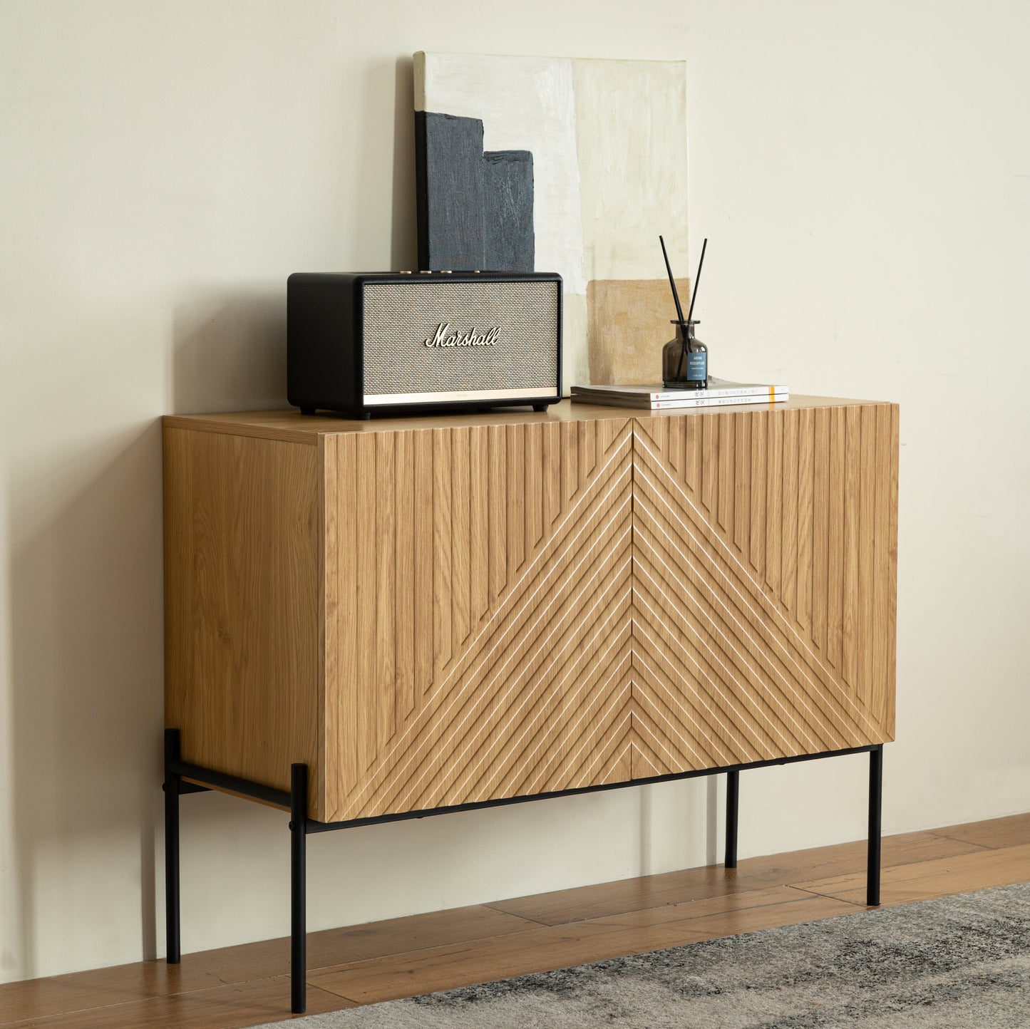 Storage Cabinet With 2 Doors, Adjustable Shelves, Decorative Entryway Accent Cabinet For Living Room, Dining Room