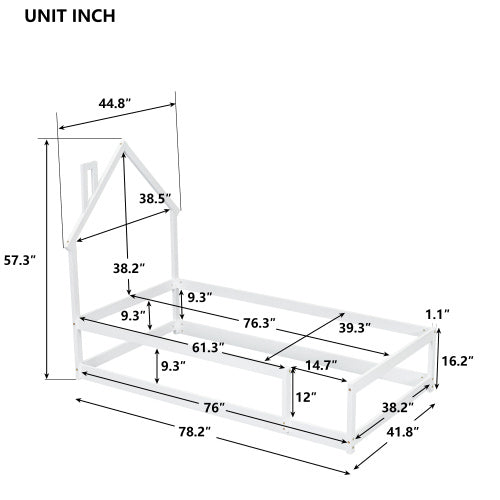 Twin Size Wood Bed With House-shaped Headboard Floor Bed With Fences,White