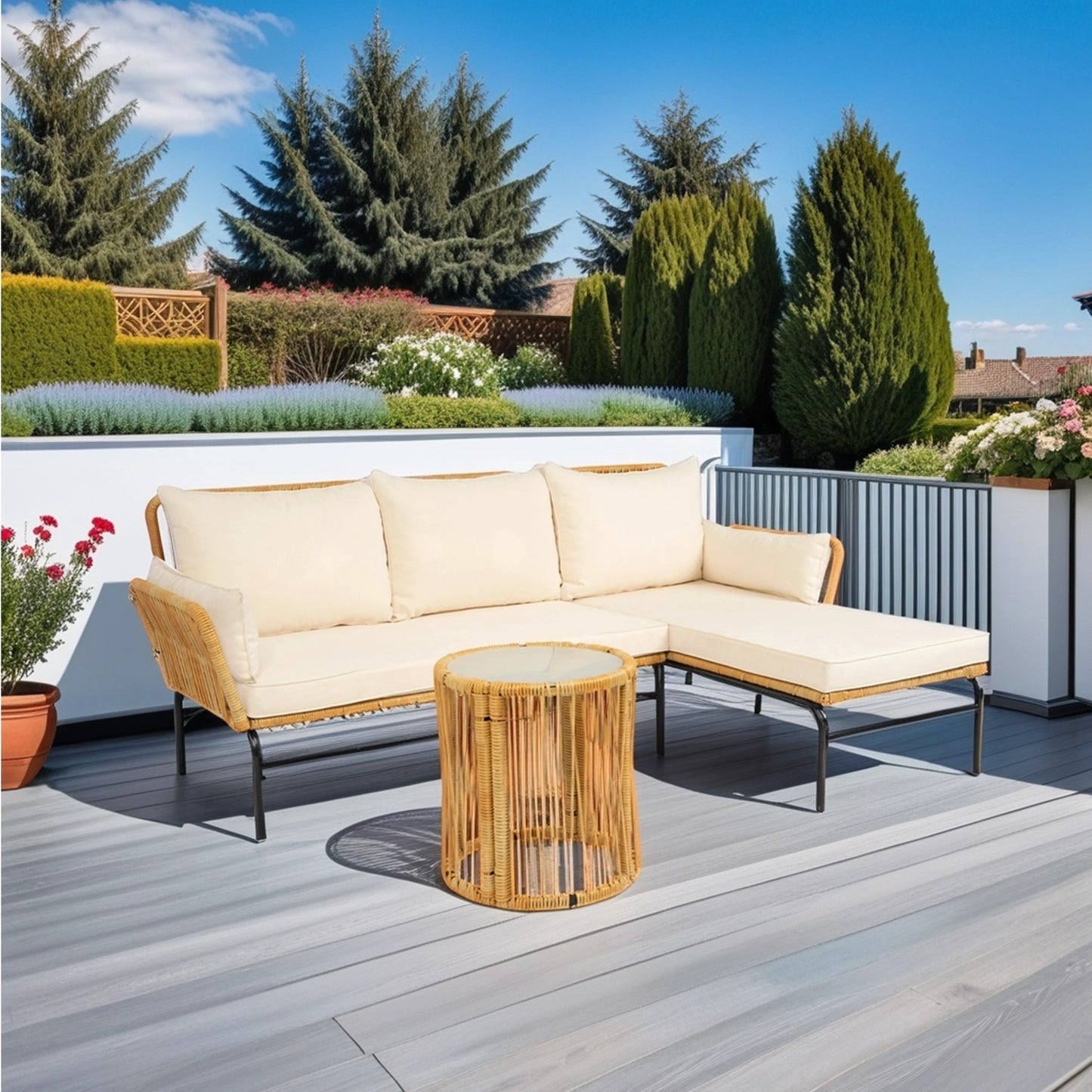 3 Pieces Outdoor Patio Wicker Furniture Sets Table And Chairs