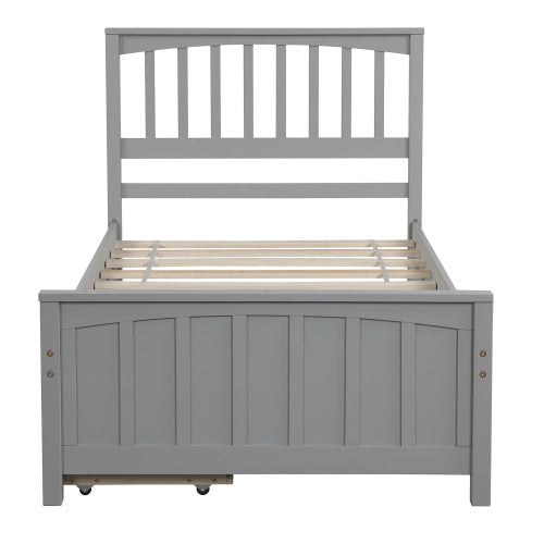 Twin Size Platform Bed With Two Drawers, Gray