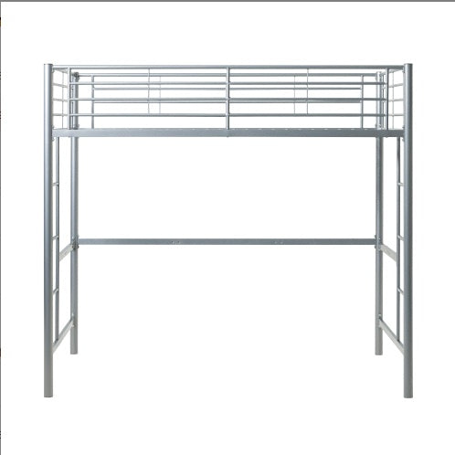 Modern Industrial Twin Over Loft Metal Bunk Bed Frame With Integrated Guardrails - Silver