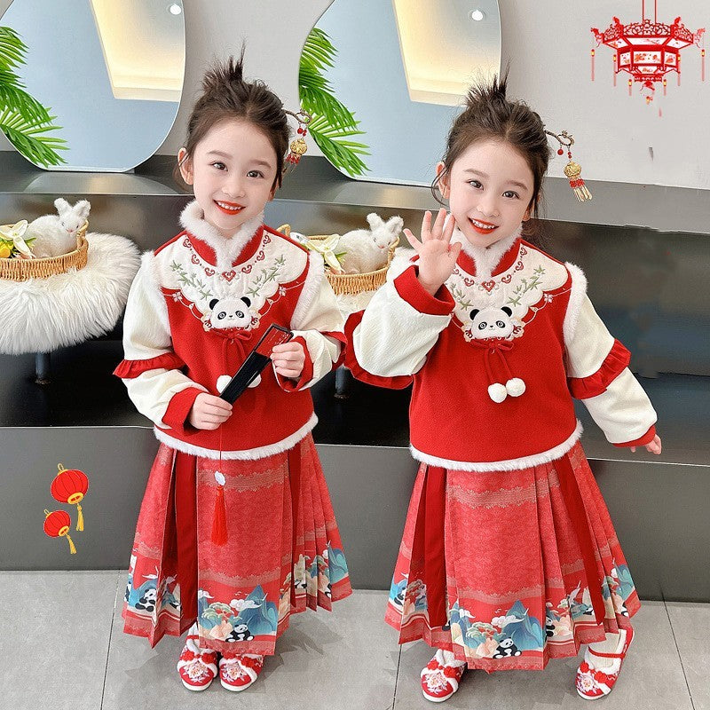 Girls' Horse-face Skirt Clothes Suit Winter