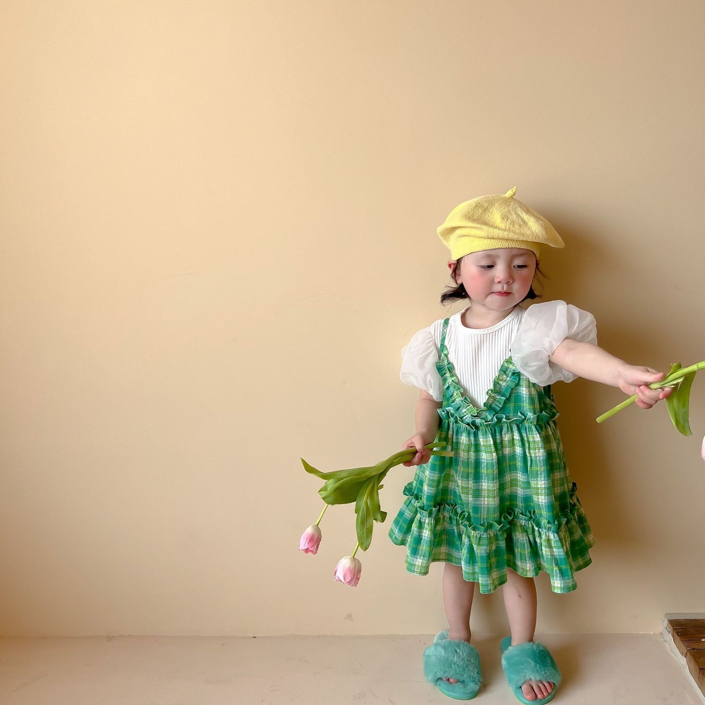 Girls Summer Clothes Children's Green Plaid Baby Suspender Skirt