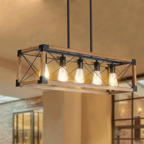 5 Lights Vintage Farmhouse Chandelier For Kitchen, Living Room, Dining Room Walnut - No Bulbs  Unavailable Platforms- Temu