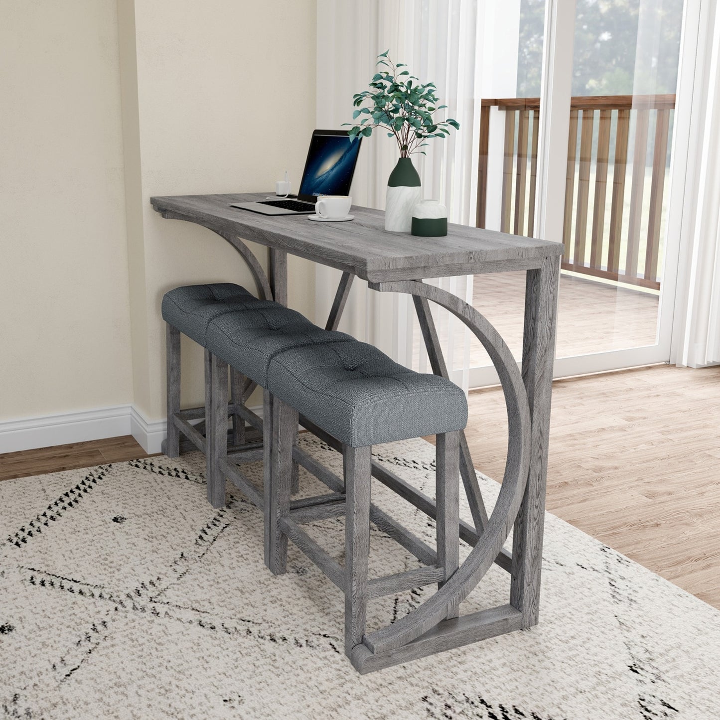 Bar Table Set With Power Outlet, Bar Table And Chairs Set, 4 Piece Dining Table Set, Industrial Brea