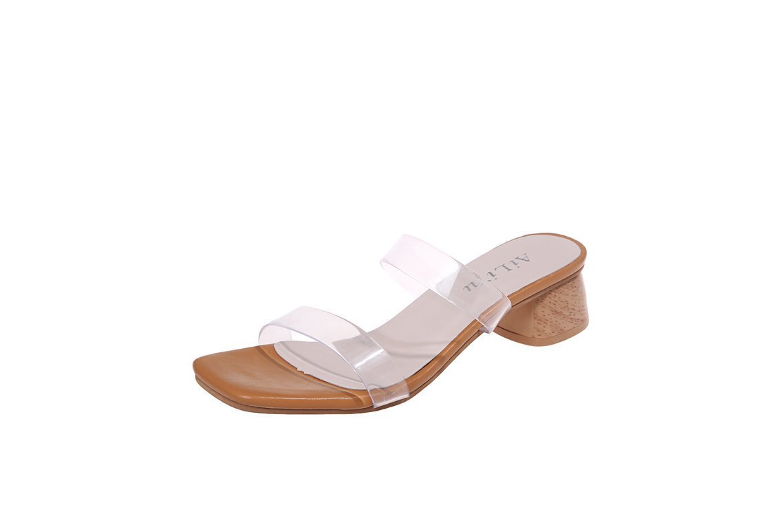 Medium Heel Block Heel Outer Wear Half Slippers  Toe