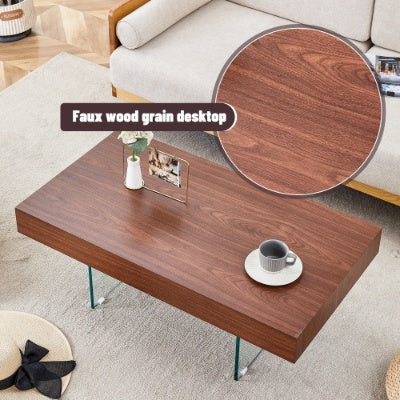 Walnut Colored MDF Coffee Table - 39.3x21.6 With Tempered Glass Legs.Density Board Sticker,Reinforced Glass Legs.Walnut Colored Texture Sticker.