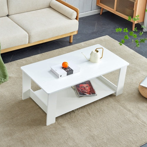 A Modern And Practical White Coffee Table And Coffee Table. The Double Layered Coffee Table Is Made Of MDF Material,. Suitable For Living Room, Bedroom, And Study.43.3x21.6x16.5  CT16