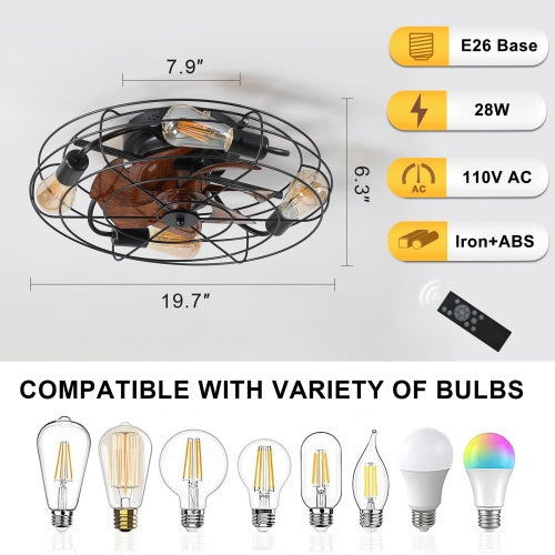 Lantern Style 20 Inch Farmhouse Low Profile Ceiling Fan Light