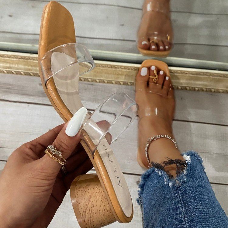 Medium Heel Block Heel Outer Wear Half Slippers  Toe