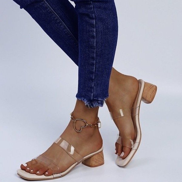 Medium Heel Block Heel Outer Wear Half Slippers  Toe