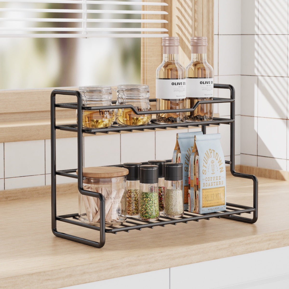 Kitchen Double-layer Storage Rack Seasoning Rack Bathroom
