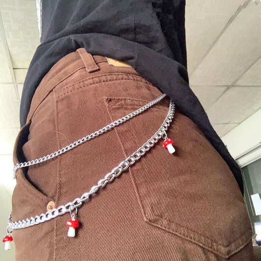 Jeans Waist Chain Ins Street Super Fire Net Ceramic Red Mushroom Phants Zipper