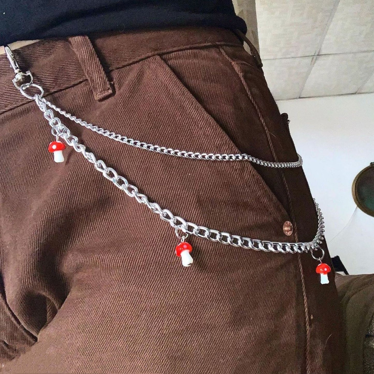 Jeans Waist Chain Ins Street Super Fire Net Ceramic Red Mushroom Phants Zipper