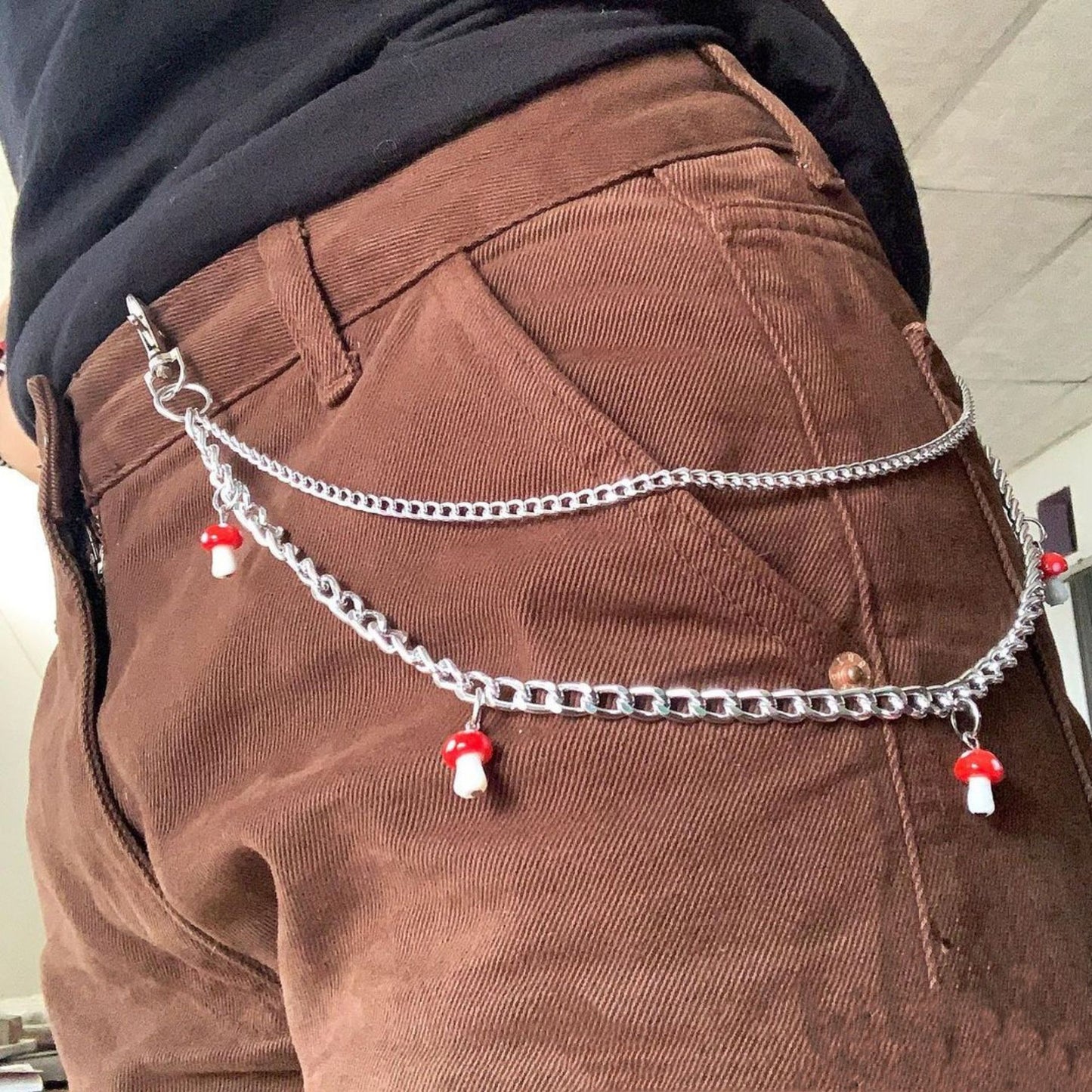 Jeans Waist Chain Ins Street Super Fire Net Ceramic Red Mushroom Phants Zipper