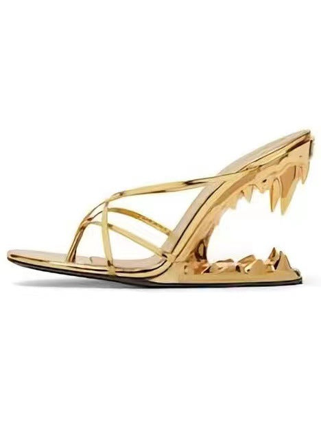 Tooth Profiled Heel Women's High Heel Slippers