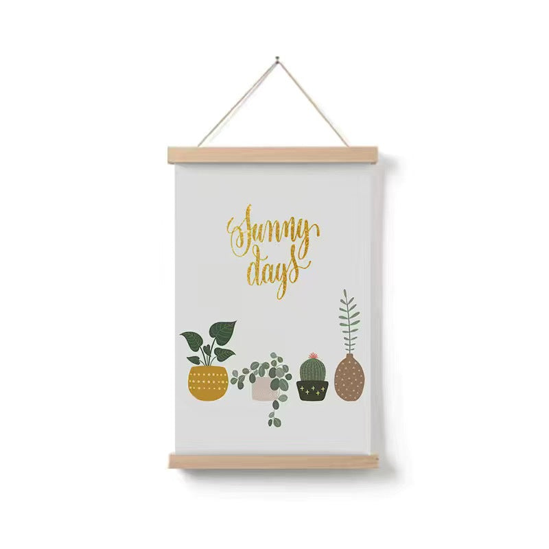 Simple Home Cartoon Green Plant Solid Wood Fabrics Hanging Picture