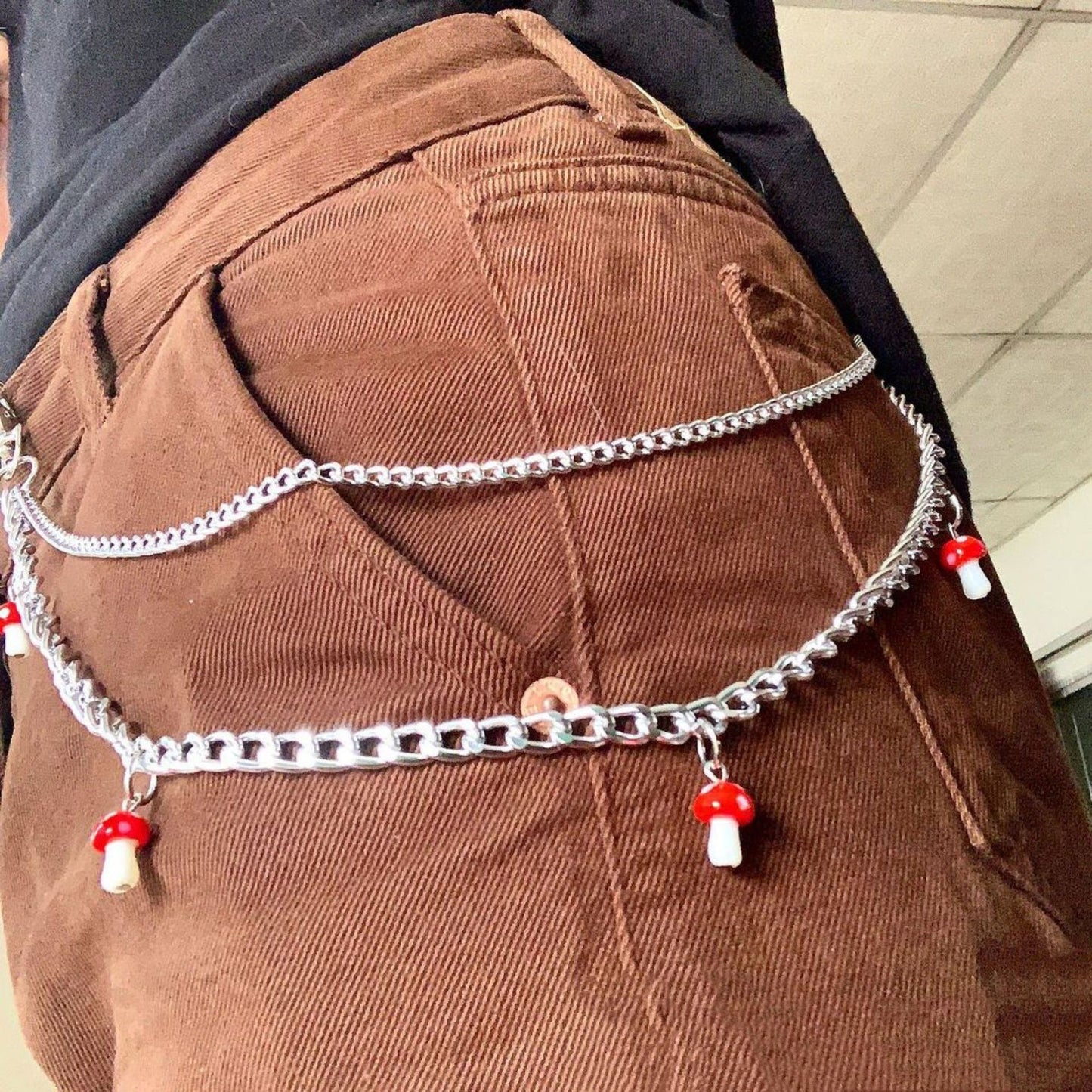Jeans Waist Chain Ins Street Super Fire Net Ceramic Red Mushroom Phants Zipper