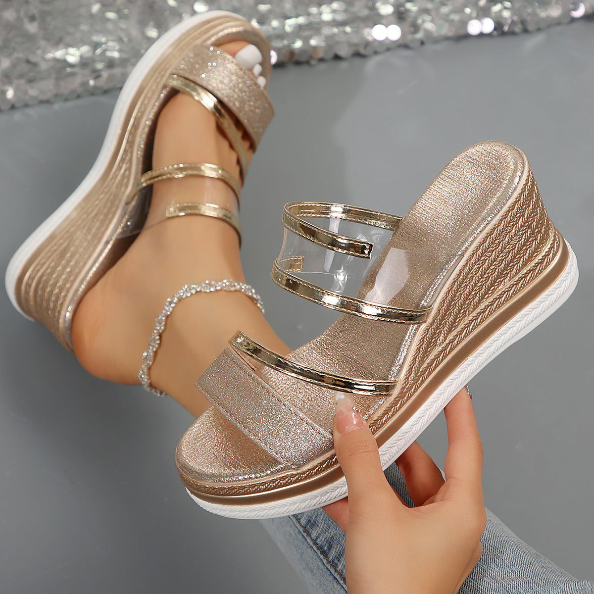 Women's Wedge Heel Plus Size High Heel Platform Slippers