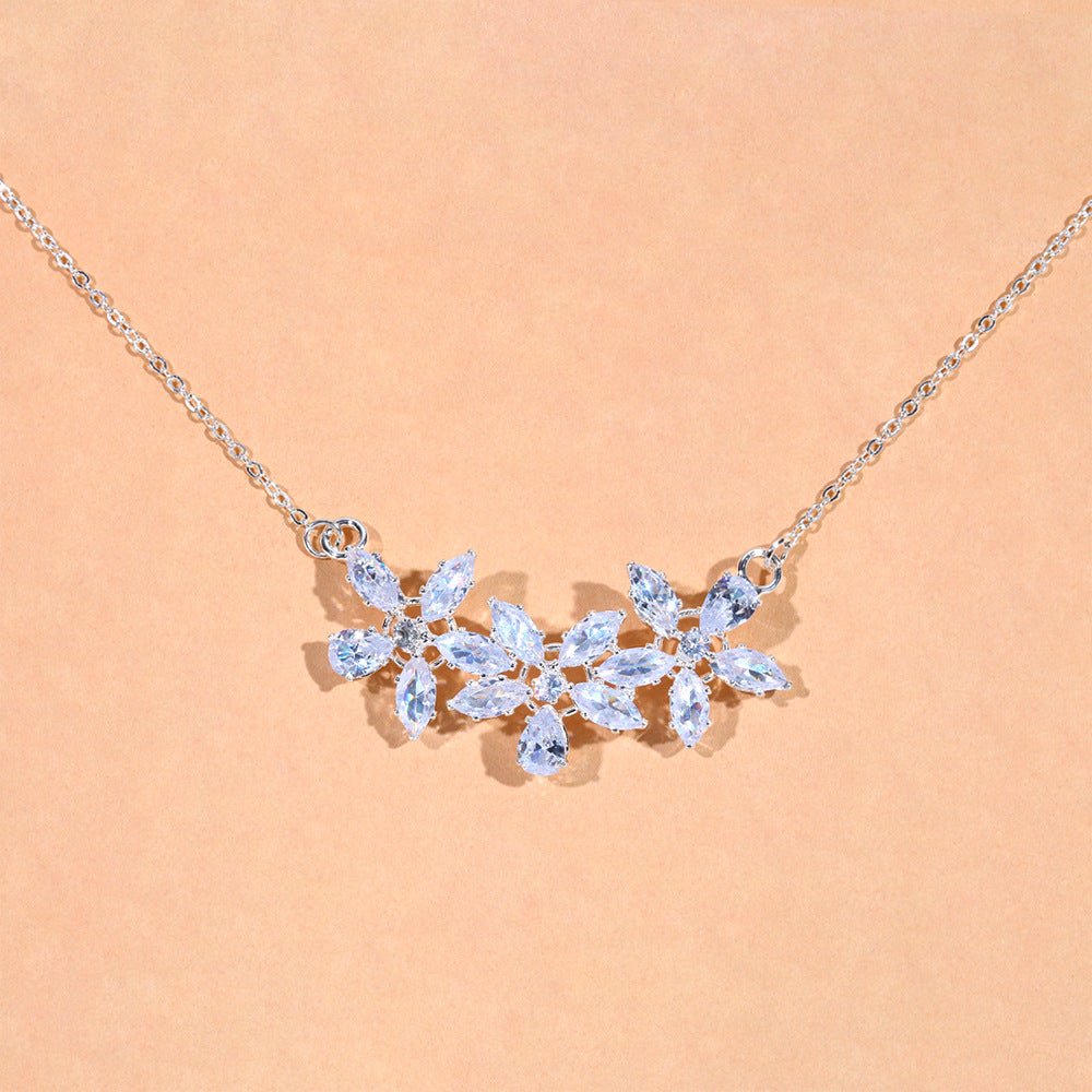 Flower Jewelry Suit Zircon Necklace Earrings