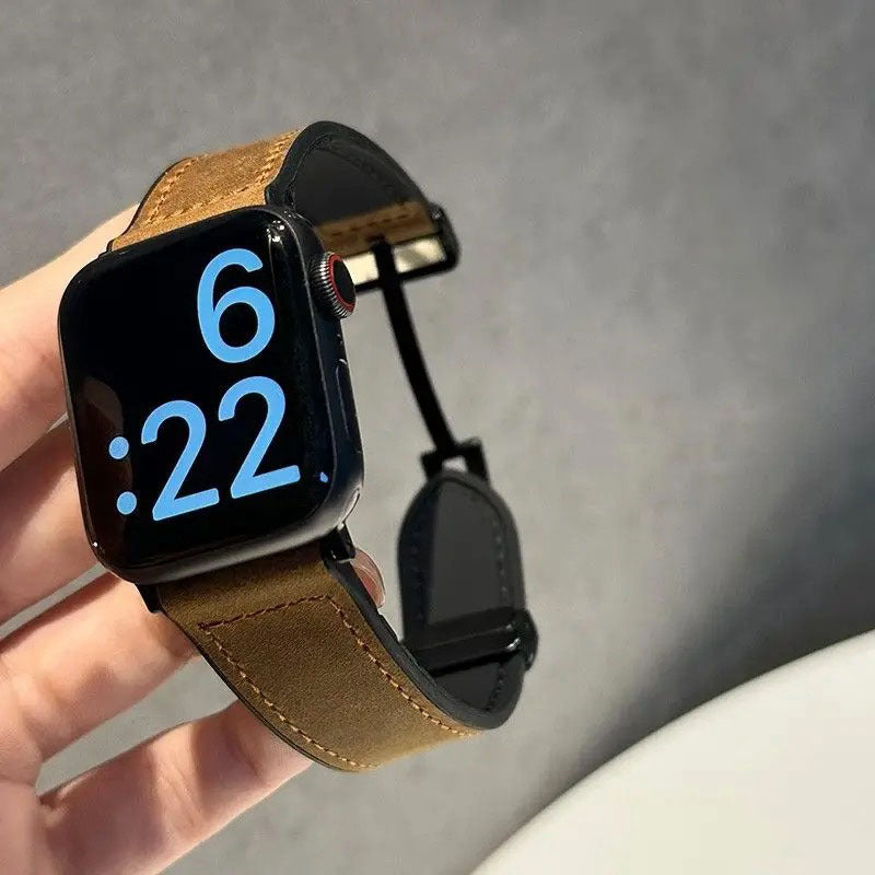 Watch Band Folding Magnetic Buckle Genuine Leather
