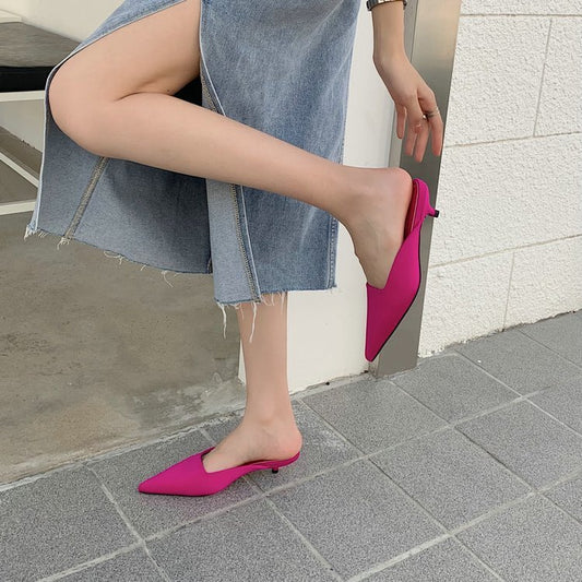Outer toe high heel half slippers