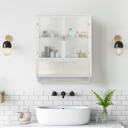 Modern Double Door Wall Cabinet With Glass Door With Two Levels Of Enclosed Storage, Open Shelves And Towel Rails For The Entrance Living Room Bathroom Dining Room Unavailable Platforms- Temu