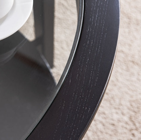 Round Glass Topped Solid Wood Storage Coffee Table, Black