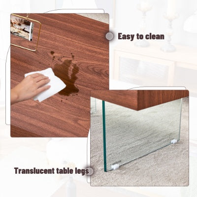 Walnut Colored MDF Coffee Table - 39.3x21.6 With Tempered Glass Legs.Density Board Sticker,Reinforced Glass Legs.Walnut Colored Texture Sticker.