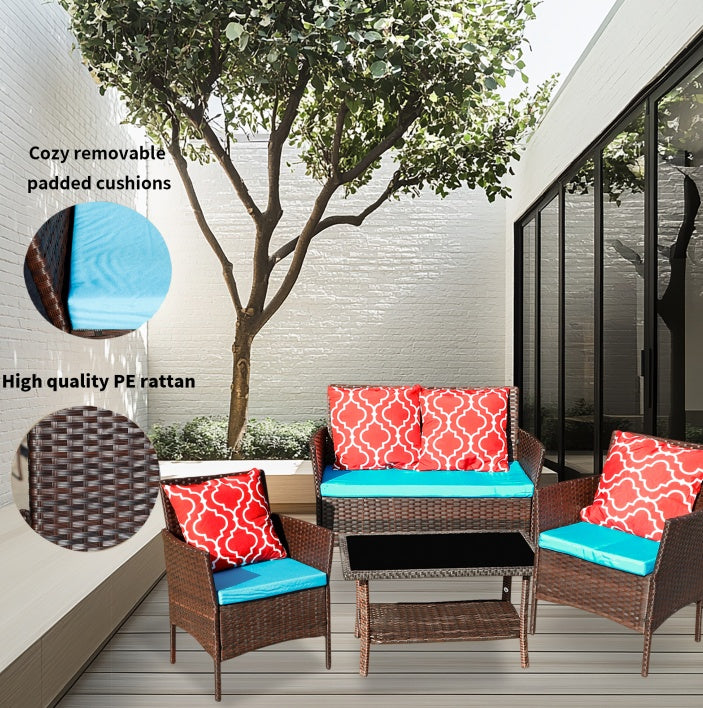 Outdoor Recreation, Courtyard Garden, Rattan Table And Chair Combination
