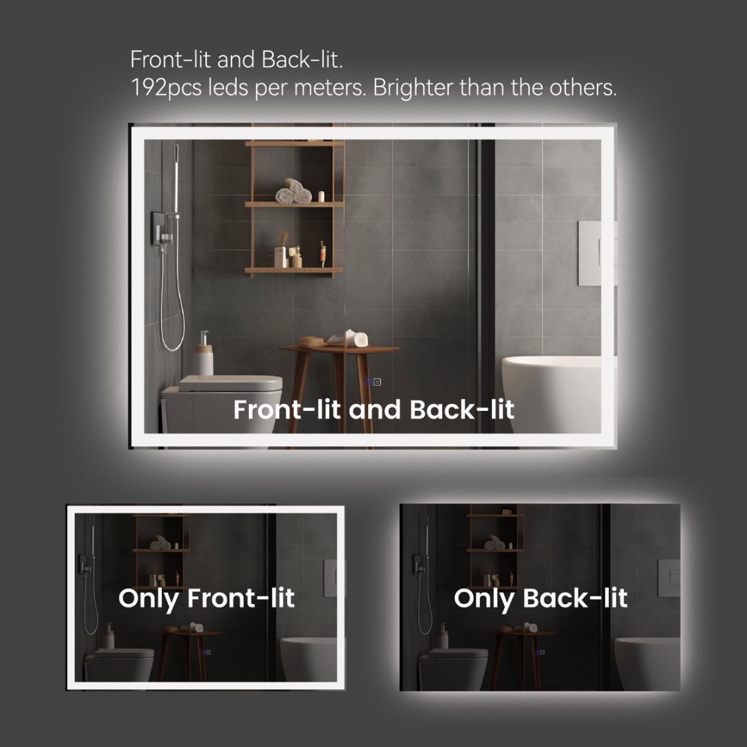 Modern LED Smart Mirror With Hiden Light Bathroom Mirror, Front Lit & Back Lit With 3 Color Adjustable, Memory Function, Anti-Fog, Time Mode Control