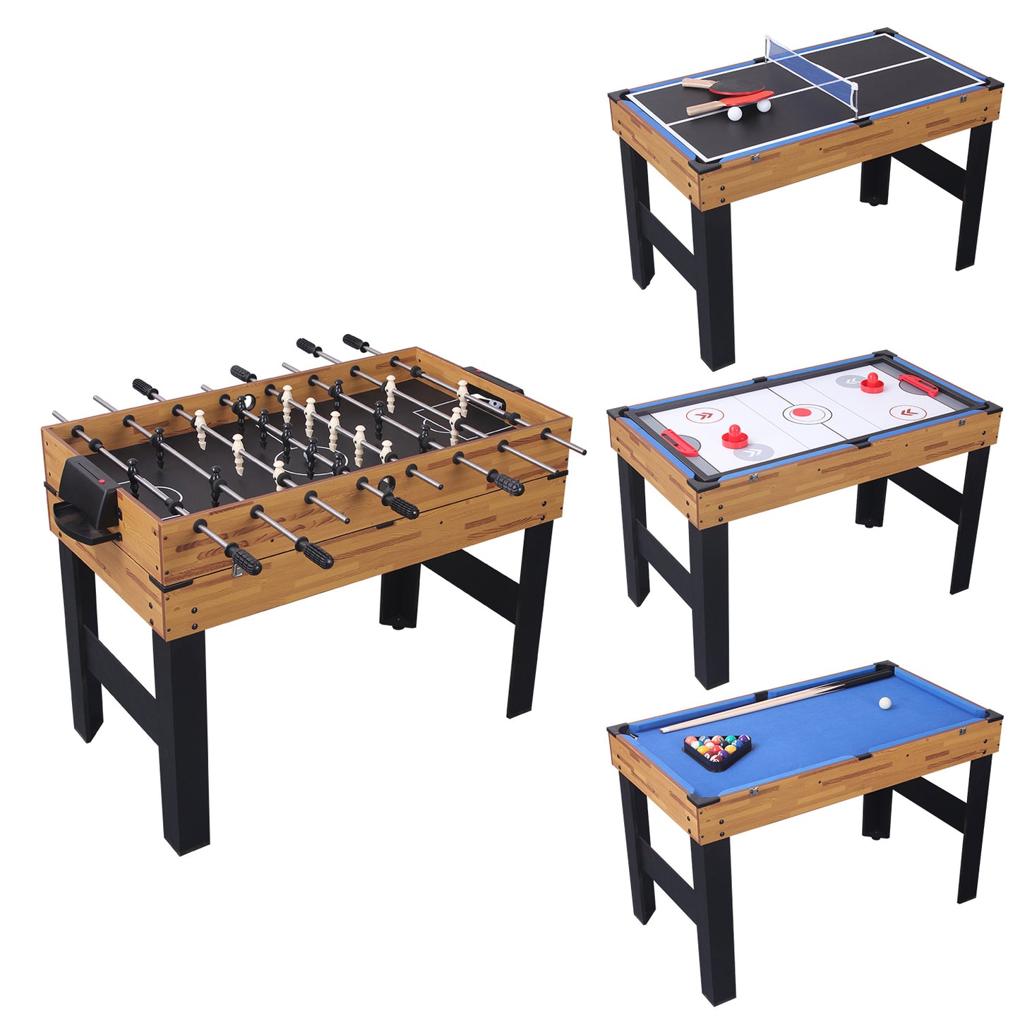 48in Folding Portable Combination Game Table  Set With Ping Pong, Air Hockey, Pool Billiards For Kids And Adults, Indoor And Outdoor Games